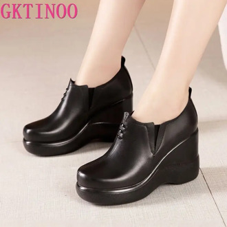 GKTINOO Wedges Shoes for Women 2020 Autumn Winter Platform Pumps Woman High Heels Leather Office Shoes Ladies Plus Size 33-43