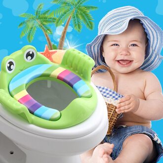 Glad Anti-Slip Veilig Plastic Outdoor Potty Seat Baby Cartoon Baby Kids Animal Shape Toilet Training Reizen Kussen groen