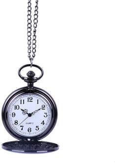 Glad Zwart/Silver Case Quartz Zakhorloge Volledige Hunter Geschenkdoos Vrouwen Mannen Fob Horloge Klok Relogio De bolso #4m14