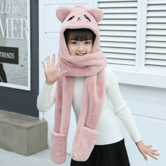 Glaforny effen kinderen hoeden dubbeldeks baby hoeden sjaal handschoenen driedelige cartoon geborduurde hoed huid roze panda