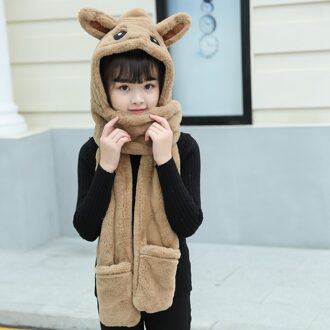 Glaforny effen kinderen hoeden dubbeldeks baby hoeden sjaal handschoenen driedelige cartoon geborduurde hoed khaki koe