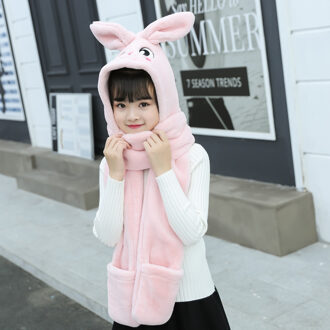 Glaforny effen kinderen hoeden dubbeldeks baby hoeden sjaal handschoenen driedelige cartoon geborduurde hoed roze konijn