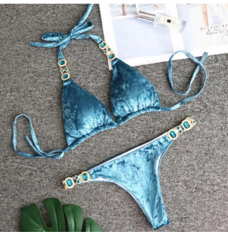 Glamed velvet bikini | blauw - 34