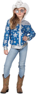 Glamorous Pailletten Jasje Sterren Meisje Blauw Blauw, Multikleur - Print