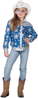 Glamorous Pailletten Jasje Sterren Meisje Blauw Blauw, Multikleur - Print