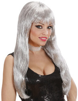Glamour pruik glitzy zilver Zilver - Grijs