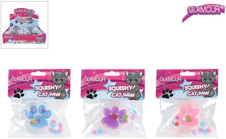 Glamour Squishy kattenpootje met glitters 7cm verschillende