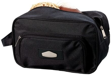 Glamour toilettas/make-up tas - zwart - met voorvakje - 30 x 17 x 13 cm - voor heren/dames