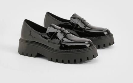 Glanzende Loafers Met Brede Pasvorm En Chunky Ontwerp, Black - 40