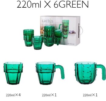 Glas Cup Set Cactus Bril Sap Mokken Groen Gekleurd Glas Sap Koffie Mok Thee 6 Stks/set Water Cups Voor drinken Pak
