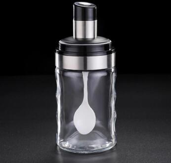 Glas Kruiden Tank Keuken Spice Kit Flessen Peper Lepel Kruiden Potten Olie Borstel Honing Container Voedsel Opslag Container licht grijs