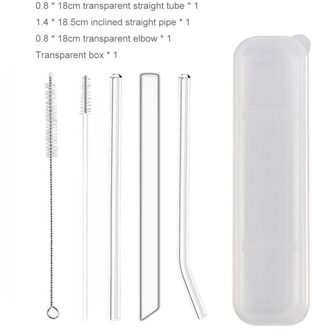 Glas Rietjes Clear Gebogen Herbruikbare Stro Voor Smoothies Essentiële Oliën Met Reinigingsborstel Stro Set A1
