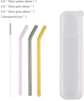 Glas Rietjes Clear Gebogen Herbruikbare Stro Voor Smoothies Essentiële Oliën Met Reinigingsborstel Stro Set A2