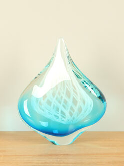Glas sculptuur blauw/wit, 22 cm