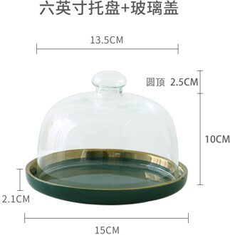 Glas Transparant Deksel Fruitschaal Keramiek Afternoon Tea Cake Tray Glas Cover West Point Lade Taart Plaat Fruit Dessertbord Tray met lid--15cm