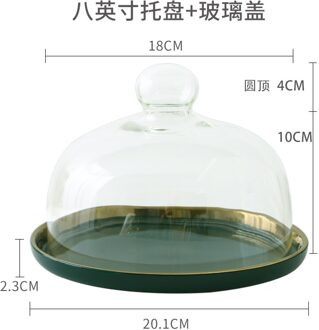 Glas Transparant Deksel Fruitschaal Keramiek Afternoon Tea Cake Tray Glas Cover West Point Lade Taart Plaat Fruit Dessertbord Tray met lid--20cm