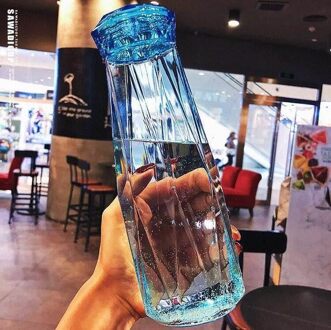 Glas Water Fles Kleurrijke Crystal Diamond Paar Cup Leuke Kristal Fles Water Te Dragen Unisex Water Fles Blauw