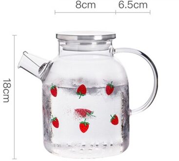 Glas Water Pitcher Met Aardbei Patroon, Glas Kruik Met Rvs Deksel En Filter, Hittebestendige Karaf, glas Cup Set 1.8L