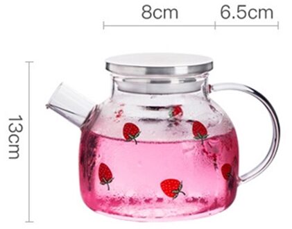 Glas Water Pitcher Met Aardbei Patroon, Glas Kruik Met Rvs Deksel En Filter, Hittebestendige Karaf, glas Cup Set 1L