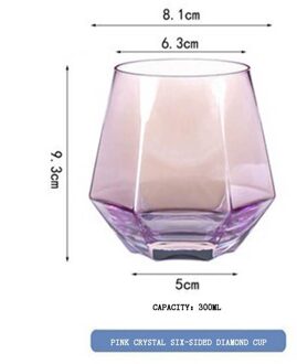 Glas Wijn Glazen Cocktail Bier Mok Geometrie Zeshoekige Gekleurde Crystal Cup Koffie Melk Sap Mok Herbruikbare Antislip Water cup roze
