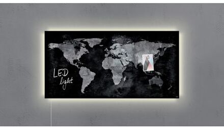 glasmagneetbord Sigel Artverum LED 910x460x15 wereldkaart SI-GL409