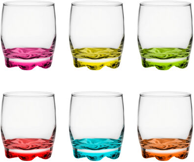 Glasmark drinkglazen/waterglazen Tumblers - glas - gekleurde basis - 12x stuks - 250 ml - Drinkglazen Transparant