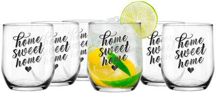 Glasmark Drinkglazen/waterglazen Tumblers Home Sweet Home - transparant glas - 12x stuks - 300 ml - Drinkglazen