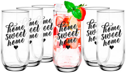 Glasmark Drinkglazen/waterglazen Tumblers Home Sweet Home - transparant glas - 12x stuks - 400 ml - Drinkglazen