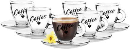 Glasmark Espresso/koffie glazen - met schotels - glas - 12x stuks - 85 ml - Koffie- en theeglazen Transparant