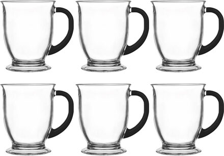 Glasmark Koffie glazen - 12x - met oor - zwart - 400 ml - latte macchiato glazen - Koffie- en theeglazen