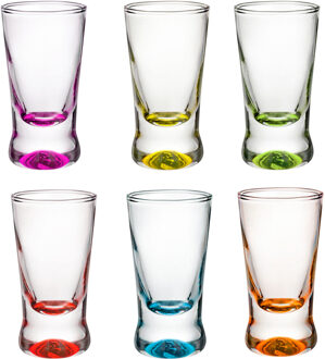 Glasmark Shotglaasjes/borrelglazen - glas - gekleurde onderzijde - 12x stuks - 25 ml - Drinkglazen Transparant