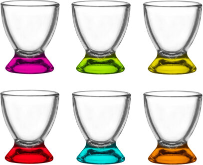 Glasmark Shotglaasjes/borrelglazen - glas - gekleurde onderzijde - 6x stuks - 35 ml - Drinkglazen Transparant