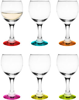 Glasmark witte wijnglazen - glas - gekleurde onderzijde - 6x stuks - 260 ml - Wijnglazen Transparant