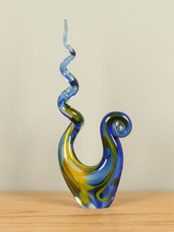 Glasobject geel/blauw, 39 cm, A36. Glassculptuur, Glaskunst