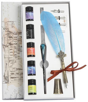 Glass pen ink starry sky dip pen crystal pen feather set student manual gradient color net red color ink pen For Office