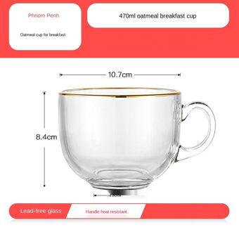 Glass Phnom Penh Oatmeal Breakfast Tempered Glass Milk Cup Breakfast Cup Oatmeal Cup Transparent Tea Cup Coffee Cup