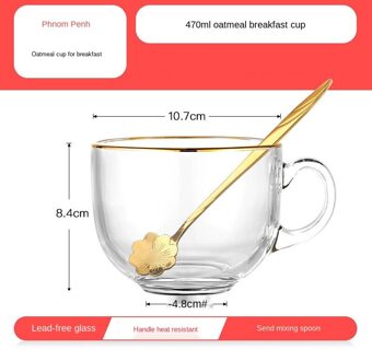 Glass Phnom Penh Oatmeal Breakfast Tempered Glass Milk Cup Breakfast Cup Oatmeal Cup Transparent Tea Cup Coffee Cup