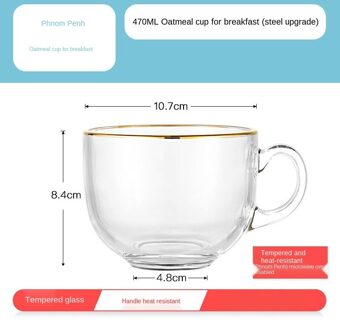 Glass Phnom Penh Oatmeal Breakfast Tempered Glass Milk Cup Breakfast Cup Oatmeal Cup Transparent Tea Cup Coffee Cup
