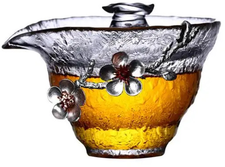 Glass Tea Bowl Silver Flower Decor Gaiwan 150ml Kung Fu Tea Set Master Cup Lid Kit Teaware Drinkware Holder Tea Tureen Crafts