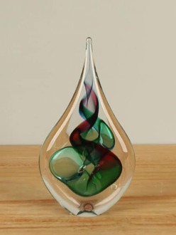 Glassculptuur blauw/roze/groen 22 cm.