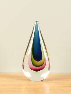 Glassculptuur druppel blauw/groen/roze, 26 cm