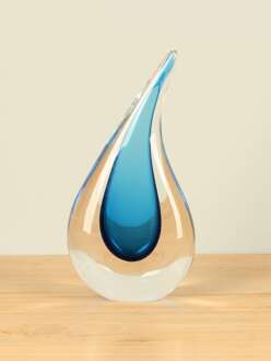 Glassculptuur druppel lichtblauw, 20 cm