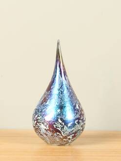 Glassculptuur druppel zilver/parelmoer 18cm.