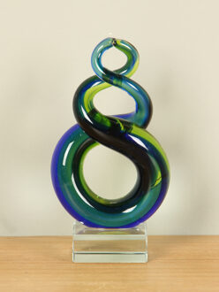 Glassculptuur groen/blauw, 15 cm
