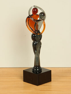 Glassculptuur koppel nr. 2 grijs/bruin, 19 cm