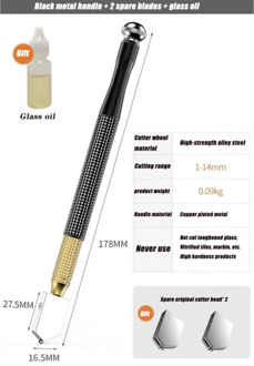 Glassnijder Huishoudelijke Multifunctionele Diamant Dikke Glassnijder Universele Roller Type Keramische Tegel Cutter Hoofd extra groot zwart