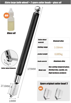 Glassnijder Huishoudelijke Multifunctionele Diamant Dikke Glassnijder Universele Roller Type Keramische Tegel Cutter Hoofd zwart