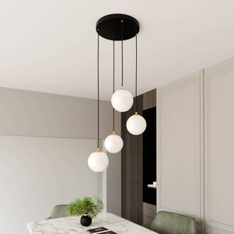 Glassy hanglamp, 4-lamps, rond, zwart/opaal zwart, wit opaal