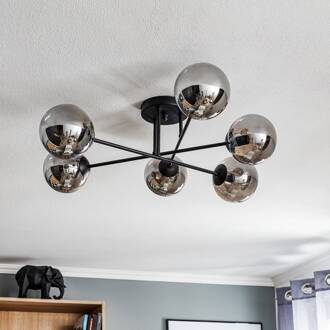 Glassy plafondlamp, zwart, grafiet, glas, 6-lamps, E14