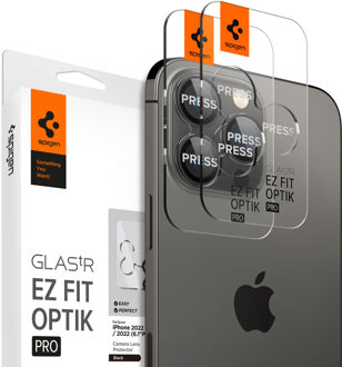 GLAStR EZ Fit Optik Camera Protector 2 Pack voor de Apple iPhone 16 Pro (Max) / 15 Pro (Max) / 14 Pro (Max) - Black Transparant